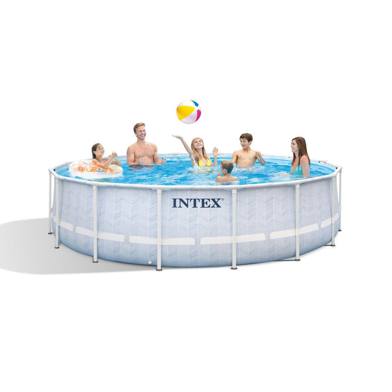 Intex Piscina Prisma Frame Chevron Rotonda, con Pompa Filtro 5678 L/h, Scaletta e Teli, 488x122 cm