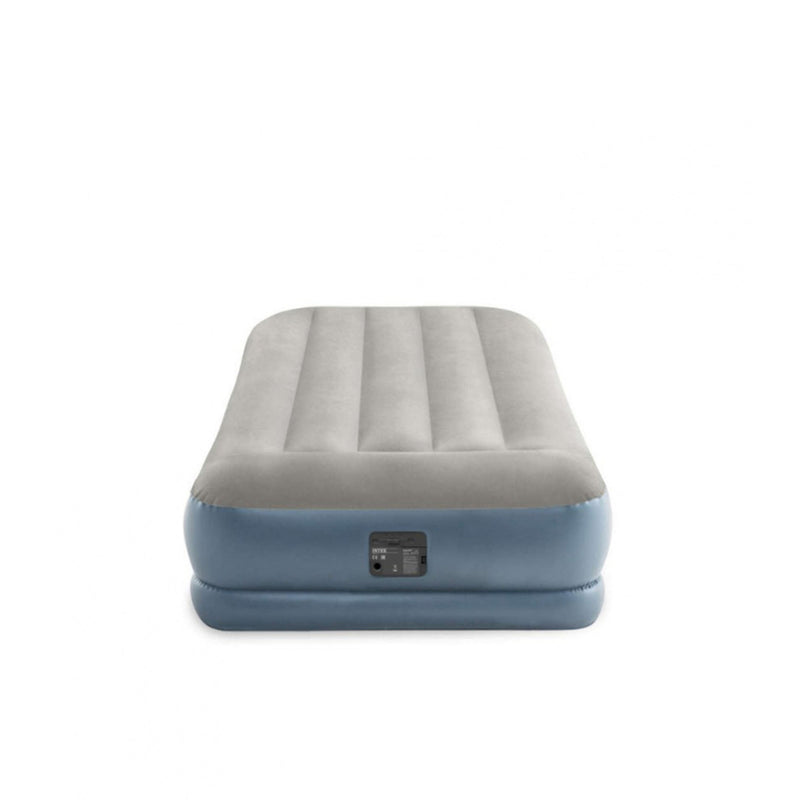 Intex 64116ND - Materasso Gonfiabile Dura-Beam Pillow Rest Mid-Rise Singolo, con Pompa Elettrica Incorporata, PVC, Grigio, 99x191x30 cm