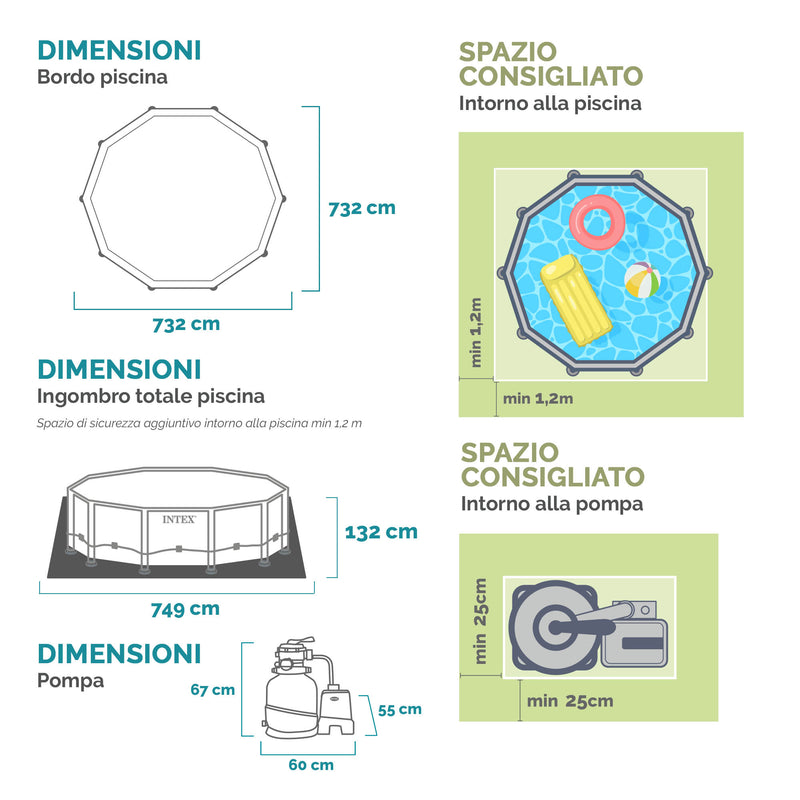 Intex Piscina Ultra XTR Frame rotonda con Pompa Filtro, Scaletta e Teli, 732x132 cm