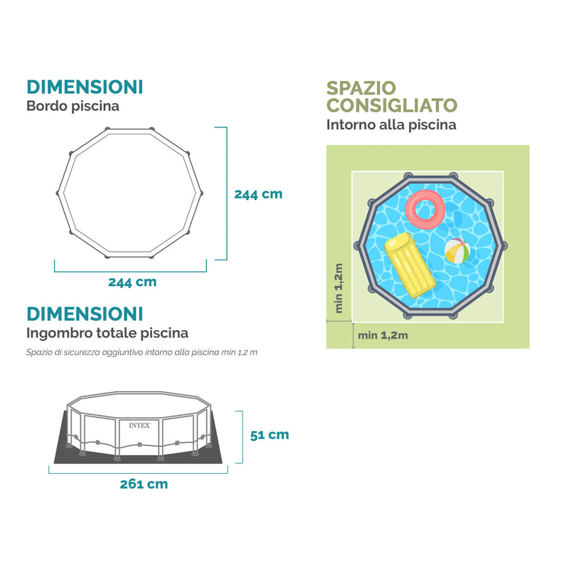 Intex 28205NP – Piscina Fuori Terra Metal Frame Rotonda, 1828 L, Acciaio e PVC, Azzurro, 244x51 cm